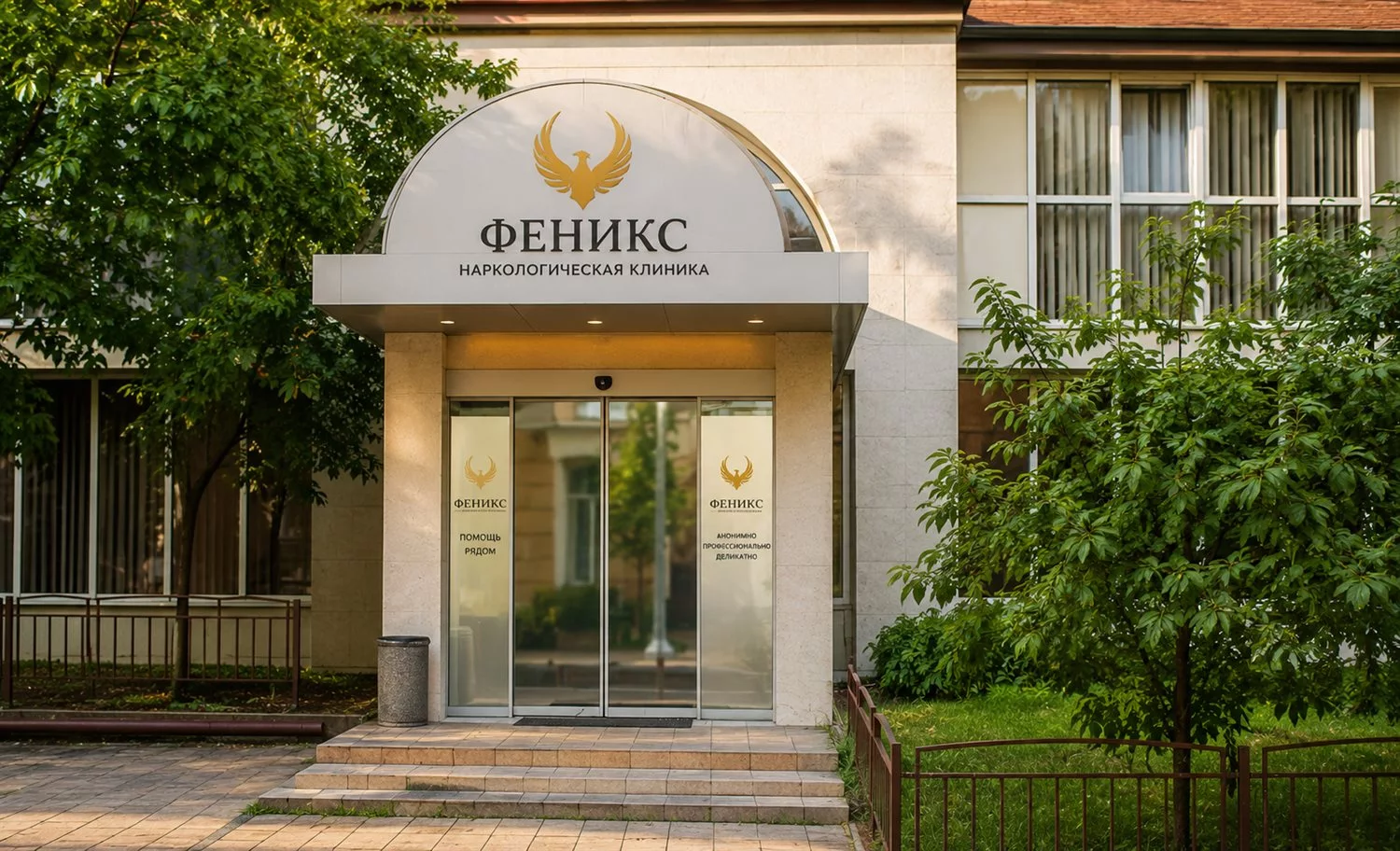 Вход в наркологическую клинику «Феникс» в Хвалынске